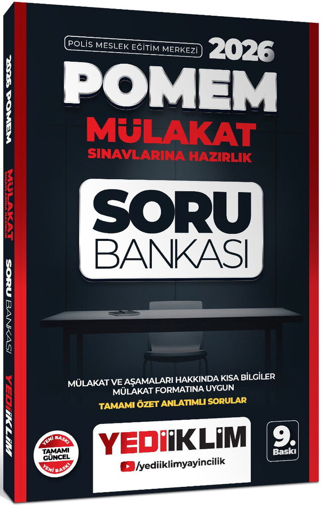Yediiklim Yayınları 2026 POMEM Mülakat Sınavlarına Hazırlık Tamamı Özet Anlatımlı Soru Bankası 9. Baskı