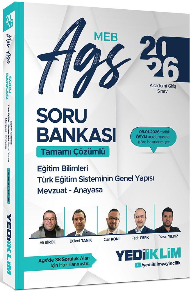 Yediiklim 2026 MEB AGS Eğitim Bilimleri Türk Eğitim Sisteminin Genel Yapısı Mevzuat Anayasa Tamamı Çözümlü Soru Bankası
