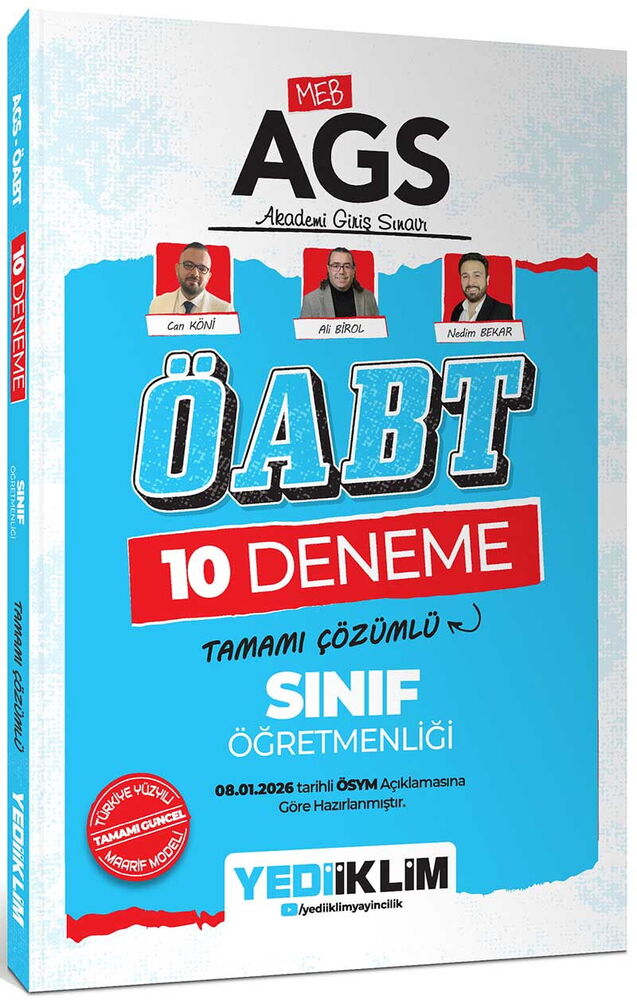 Yediiklim Yayınları MEB AGS ÖABT Sınıf Öğretmenliği Tamamı Çözümlü 10 Deneme Sınavı